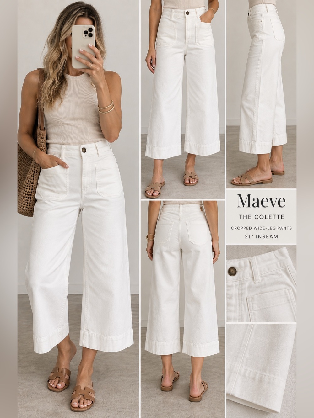 Maeve The Colette Cropped Wide-Leg Pants White Size 29